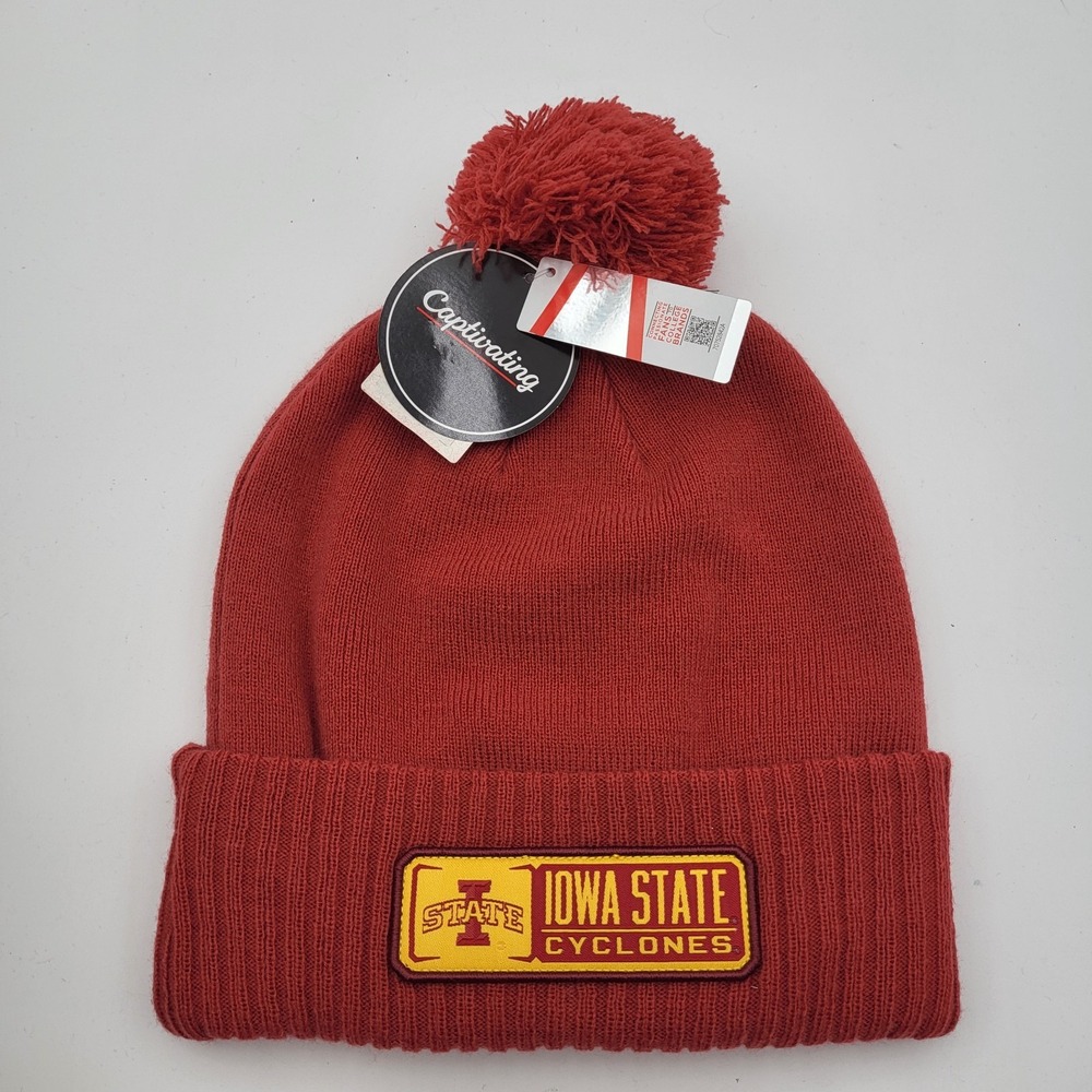 Iowa State Cyclones Captivating Cuffed Pom Stocking Hat Beanie Red Patch